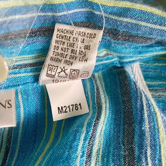 Draper's & Damon's Button Up Top Blue Yellow Stripes Women's Size Large NEW NWT - Picture 8 of 8
